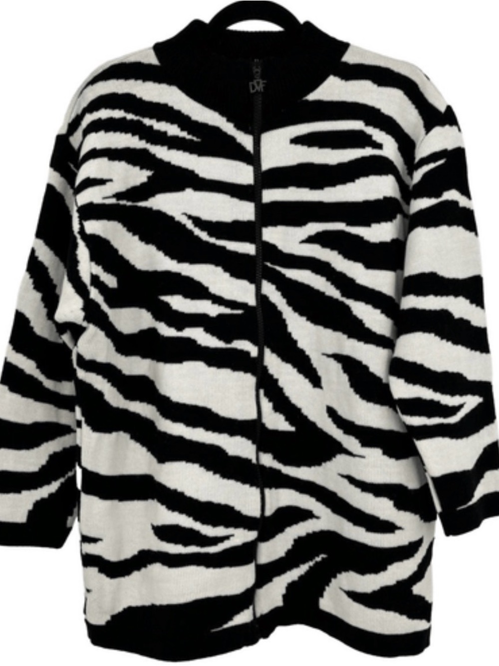 vintage diane von fürstenberg Zebra-Print Black & White Women's Zip Sweater